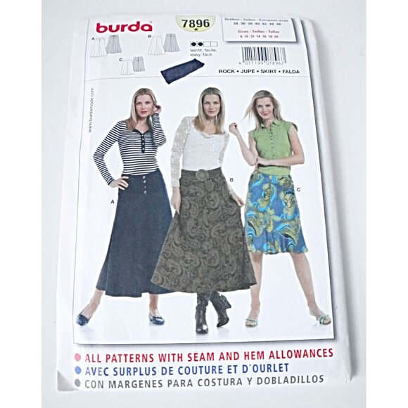 Vintage Burda 7896 Sewing Pattern  Misses Skirt Size 8 10 12 14 16 18 20  Uncut - Picture 1 of 3